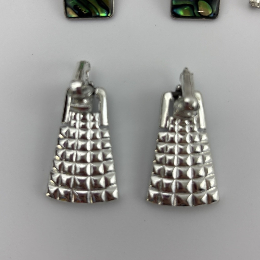 Earrings Clip 4 Sets Various Designs, Art Deco, Stone, Shell, Dangle Rhinestones - Picture 2 of 9